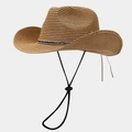 Handwoven straw sun hat with snake pattern sequin band and adjustable chin strap - One Size / Khaki