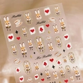 Stickers à ongles lapin vintage et poker avec bords dorés et détails de rubans - Éléments Lapin Rétro et Poker (TL-344)