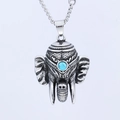 Collana con ciondolo elefante in acciaio inossidabile retrò e intarsio in turchese - Stile Elefante Lucidato Color Acciaio (D0909)
