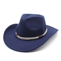 Classic dark blue felt western cowboy hat with decorative woven ethnic style band - M(56-58cm) / Navy Blue