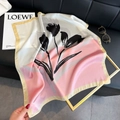 Elegant silk scarf featuring pink and cream color blocks with black floral print - New Silk Scarf/small Square Scarf 18 / 65