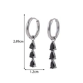 Silver drop earrings featuring black teardrop stones and dimensions of 2.89cm by 1.2cm - Silver Triple Drop Black Gemstone Style