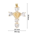 Détail du pendentif croix en cuivre avec zircons, mesurant 38,9mm sur 26,1mm pour un poids de 5,3g - Croix Vierge Marie Décoration Zirconium Blanc