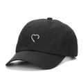 Classic black baseball cap with white heart embroidery, stylish cotton sun hat for couples - Black