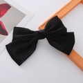 Detail of elegant black double-layered bow hair clip with translucent silk texture - Black Pearl Luster Bow Spring Clip