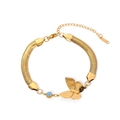 Gold butterfly charm bracelet with blue evil eye bead and 6mm snake chain - Butterfly Evil Eye Snake Chain Style (HF-S4145)