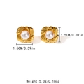 Orecchini quadrati in perle placcati in oro con bordo a onde e specifiche di misura - Stile Quadrato con Onde Radiali (TL-E1398-02)