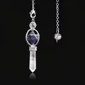 White crystal quartz pendant with blue lapis lazuli rotating Merkaba star on chain - Blue Sodalite