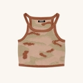 Close-up of pink and khaki camo knit crop top showing detailed tactical stitch texture - S / Desert Camouflage