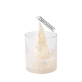 Handgefertigte weiße Wichtel-Duftkerze in einem dekorativen festlichen Glasbecher - Weißer Schneemann/Gnom (Weißer Tee & Magnolie)