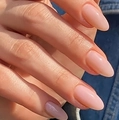 Close-up of elegant long almond press-on nails in translucent jelly pink finish - Jelly Glue + Nail File / Jelly Pink (CW260)