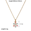 Detailed view of a gold snowflake necklace with white enamel and size specifications - Gold Pink Blue Snowflake Necklace Style (TN60537-BP)