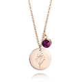 Collana di compleanno oro rosa con disco a fiori inciso e ciondolo in cristallo viola - Febbraio