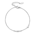 Minimalist stainless steel bracelet with feather charm and sparkling crystal - Feather Style (XN409-6)