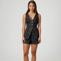 Women's dark gray denim two-piece set with slim sleeveless vest and high waist shorts - S / Set / Black