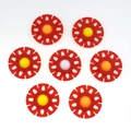 Detailed set of 7 red hummingbird feeder replacement flowers with yellow centers - Red