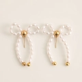 French style bow knot earrings featuring white imitation pearls and gold finish tassels - Bow Pearl Tassel (1026) / Gold