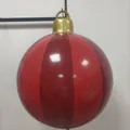 Inflatable Christmas ball with red and white stripes and golden cap for festive decoration - Dark and Light Red