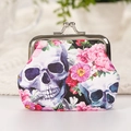 Mini clasp coin purse with skull and floral print on white background for women - 4# Rose Skull