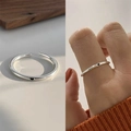 Adjustable 925 sterling silver open ring with small black heart detail in silver finish - Silver Plain Hollow Heart (JZ0208)