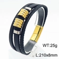 Pulsera multicapa de cuero trenzado negro para hombre con cierre magnético dorado y anillos - Estilo B Dorado (KB180012)