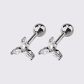 Silver marquise-cut zircon heart stud earrings with secure screw-back ball closures - Silver Triple Zirconia Leaf