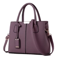 Elegant purple leather handbag with gold hardware and removable shoulder strap - Dusty Purple