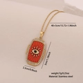 Gold stainless steel necklace with red enamel evil eye pendant and crystal frame - 2# Square Red