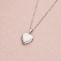 Silver stainless steel heart locket necklace with engraved rose flower pattern - Steel Small Floral (22*19mm)