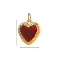 Detailed view of a gold heart pendant with red enamel, size 1.2cm x 1.0cm, weight 1.3g - Dark Red Enamel Beaded Heart-AP36067D2W0