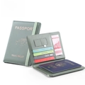 Morandi green PU leather passport holder with RFID blocking and multiple card slots - Dark Green