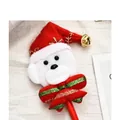 Stylo ours en peluche blanc de Noël avec bonnet rouge et grelot doré festif - Ours de Noël / Tige Rouge