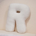 Soft white sherpa plush pillow in the shape of letter R for home sofa decor - Letter R