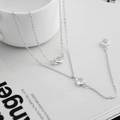 Minimalist silver multi-layer necklace with three round clear crystal pendants on a fine chain - Double Layer Silver 3