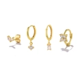 Four-piece gold earring set with marquise geometric flowers and clear zircon stones - Gold Zircon Pendant 4-Piece Earring Set (#51)