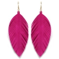 Macro shot of hot pink feather leaf earrings with elegant gold hooks on white background - Magenta Feather Leaf Style(#10)
