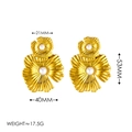 Orecchini eleganti a fiore con foglie d'oro e perle con misure mostrate in alta qualità - Oro 18K / Oro