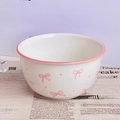 Cute pink bow ceramic bowl with polka dots and glazed finish for home dining - 4.5 Inch Bowl - White Bow - 1pc