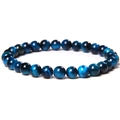 Natural blue tiger eye gemstone bead bracelet with polished finish and cat eye effect - 6mm Peacock Blue