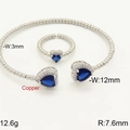 Blue heart zircon jewelry set with 18k gold plated bangle and adjustable ring for women - Silver Blue