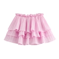 Roze gelaagde minirok met ruches, elastische taille en geplooide lagen op witte basis - XS / Roze