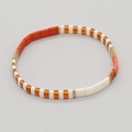 Bohemian Tila bead stretch bracelet with orange, ivory, and amber tiles with gold accents - Orange/Ivory/Amber/Gold