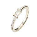 Silver ring with rectangular clear zircon and pavé diamonds in adjustable open design - Platinum White Zirconia
