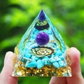 Handmade Orgone Pyramid with Amethyst, Tree of Life, Turquoise, and Gold Foil details - Nautilus / Small