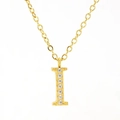Gold letter I necklace for women with sparkling cubic zirconia on a titanium chain - Letter I / Gold