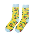 Détail de chaussettes en coton avec motifs avocat et finitions contrastées bleu clair - Taille unique / Jaune Bleu Color Block Avocat (A1730)