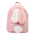 Détail d'un sac à dos en peluche rose avec de longues oreilles de lapin et pompon - Rose