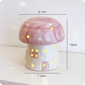 Pink ceramic mushroom night light with white dots and detailed dimension markings - Purple