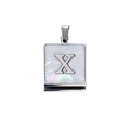 Square 22mm stainless steel pendant with letter X and white mother of pearl inlay - Steel X