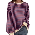 Felpa casual da donna a righe color block in rosa scuro e blu navy con maniche lunghe - Rosa Rosso Blu Righe